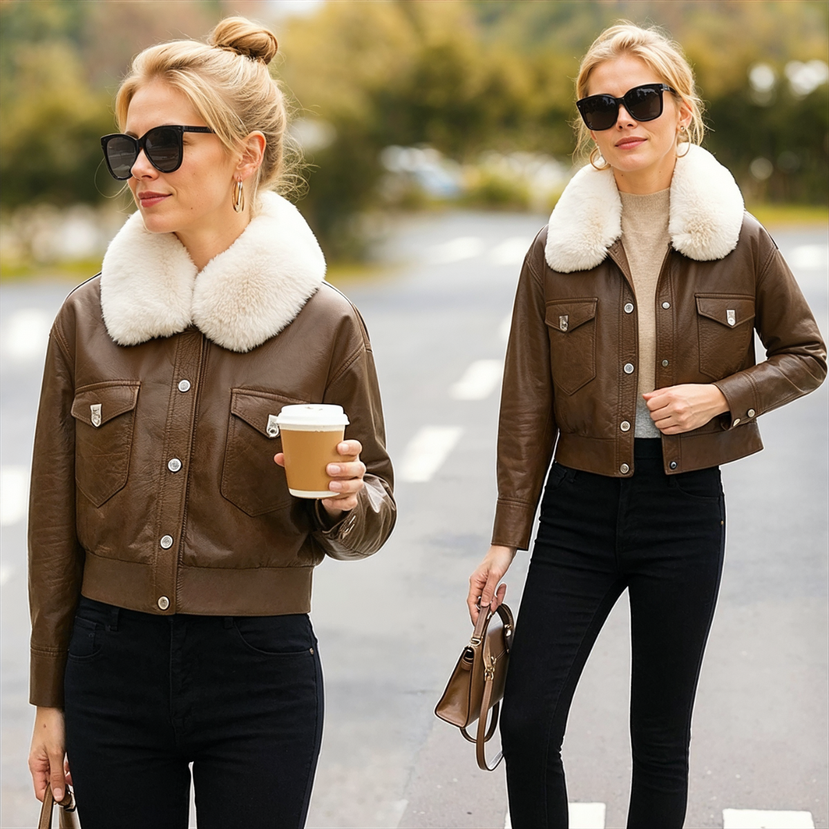 Roxy | Veste en cuir avec fausse fourrure